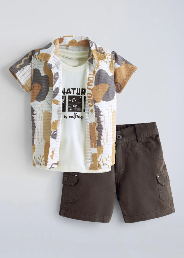 FUMI Tractor Pocket Shirt & Printed Shorts Set - Sage