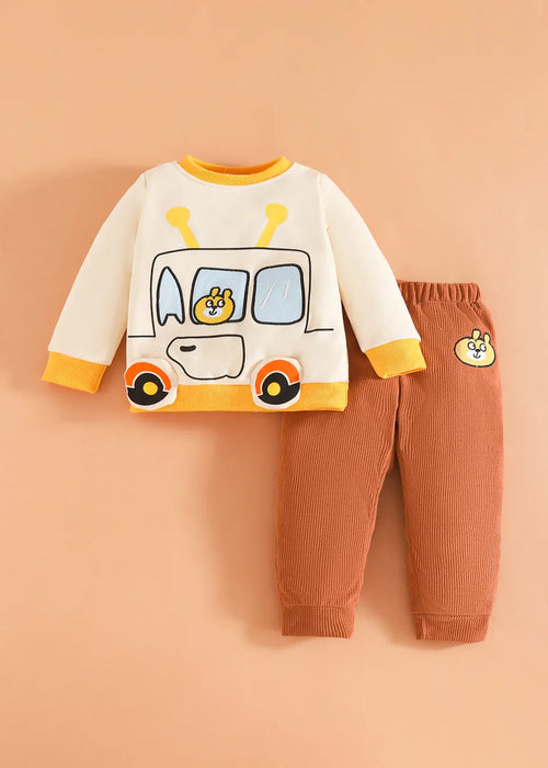 FUMI Beep Car Embroidered Long Sleeve Baby Bodysuit | Blue | 100% Cotton
