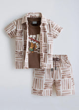 FUMI Tractor Pocket Shirt & Printed Shorts Set - Sage